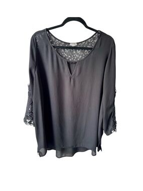 Eyeshadow black lace embellished 3/4 Sleeve Blouse flowy whimisigoth romantic 2X